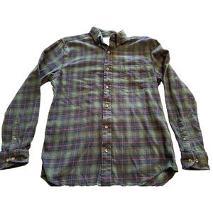 Saddlebred Button Up Flannel Shirt Green/Navy Blue Plaid Medium 100% Cotton
